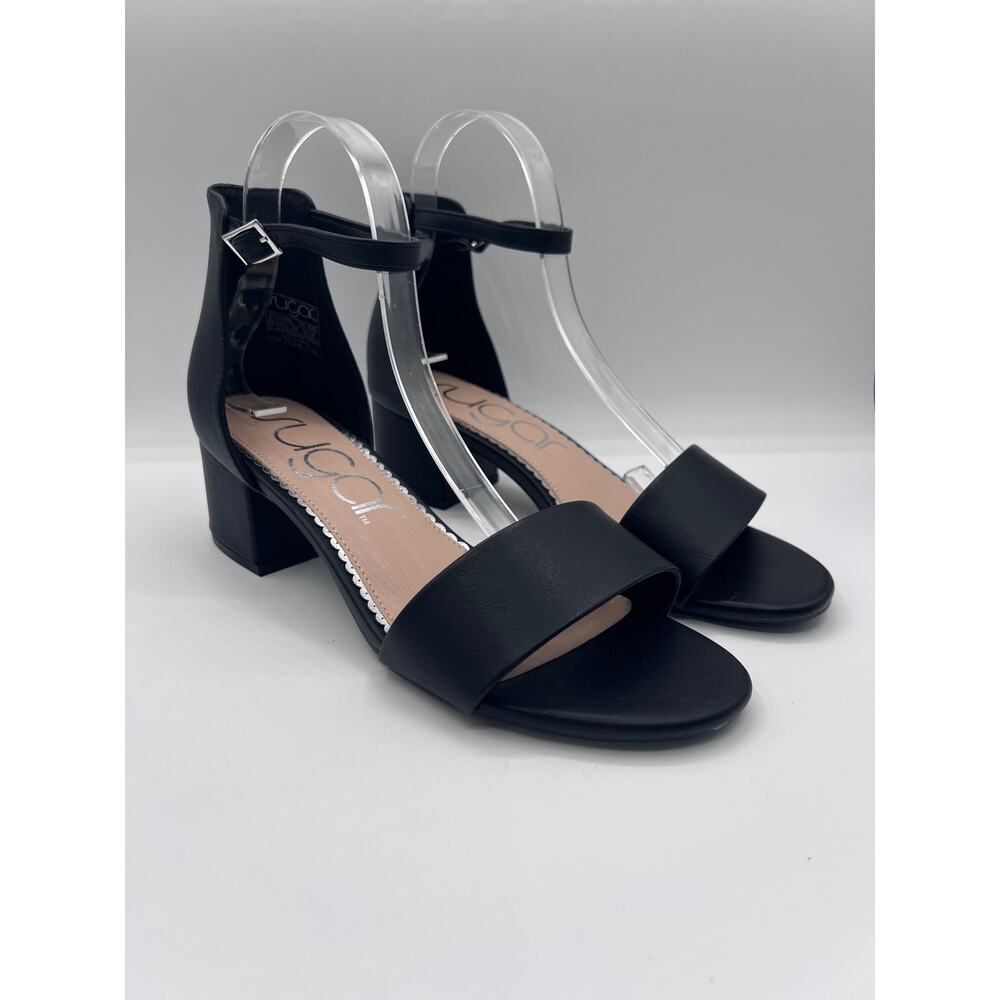SUGAR 'NOELLE' LOW DRESS BUCKLE SANDAL BLACK SMOOTH WOMENS 9.5W WIDE NEW - Picture 3 of 10